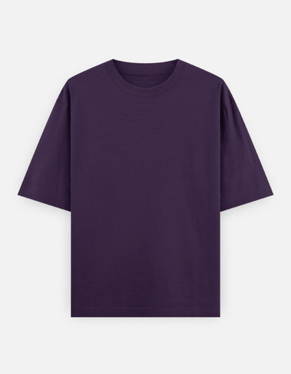 Color_Purple. Oversized plain classic streetwear t-shirt in a premium heavyweight cotton blend. Features a boxy silhouette, dropped shoulders, and a clean, minimalist aesthetic without graphics.