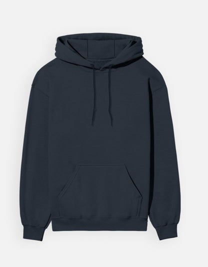 Color_NavyBlue. unisex heavyweight hoodie featuring a centered, detailed azure blue abstract graphic. 300 GSM cotton brushed fleece with kangaroo pocket and ribbed finishes. Structured streetwear fit for cold weather.