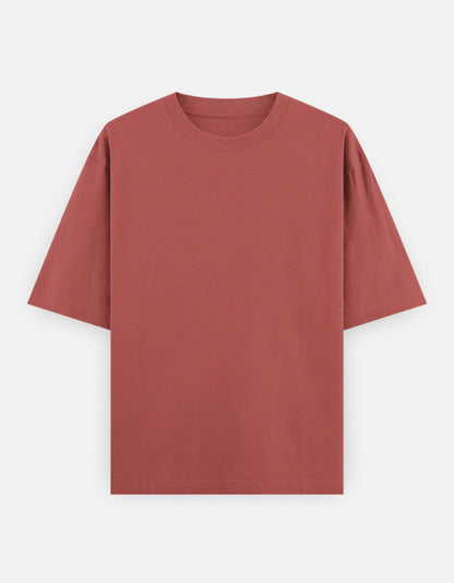 Color_Coral. Oversized plain classic streetwear t-shirt in a premium heavyweight cotton blend. Features a boxy silhouette, dropped shoulders, and a clean, minimalist aesthetic without graphics.