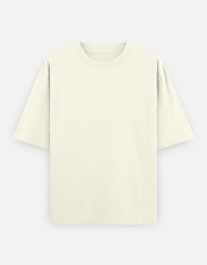 Color_OffWhite. Oversized plain classic streetwear t-shirt in a premium heavyweight cotton blend. Features a boxy silhouette, dropped shoulders, and a clean, minimalist aesthetic without graphics.