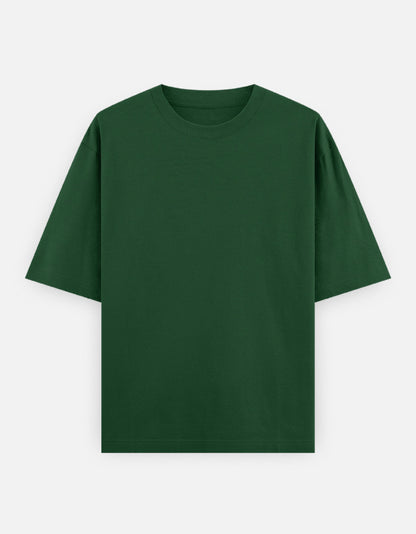 Color_BottleGreen. Oversized plain classic streetwear t-shirt in a premium heavyweight cotton blend. Features a boxy silhouette, dropped shoulders, and a clean, minimalist aesthetic without graphics.
